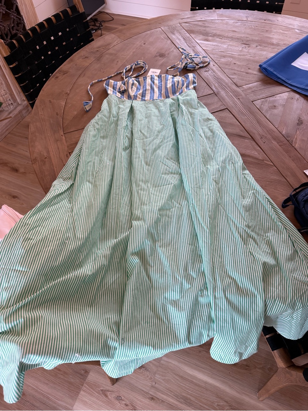 New With Tags - AVARA Striped  Mint and Blue Maxi Skirt - SMALL